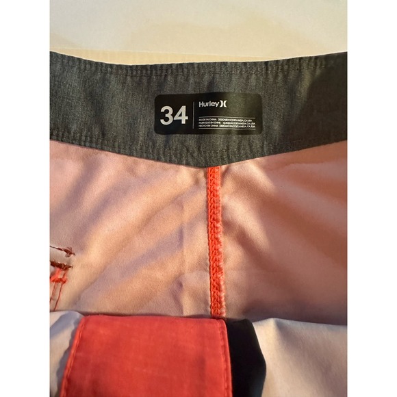 Hurley Phantom Block Party Swim Shorts‎ Men's 34 Orange Striped Beach Surf - Picture 2 of 4